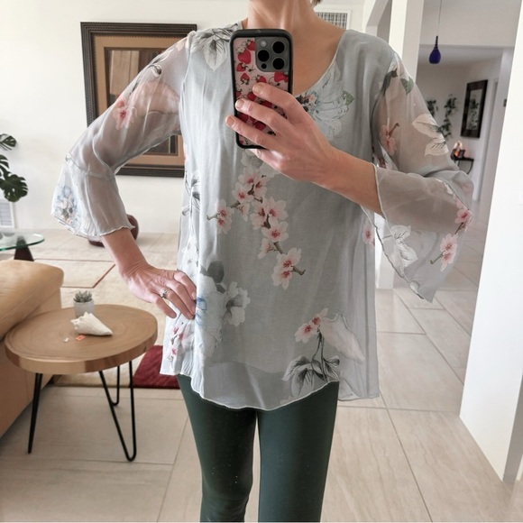 Belle France Silk Floral Print Tonic Top Size M - Picture 2 of 10